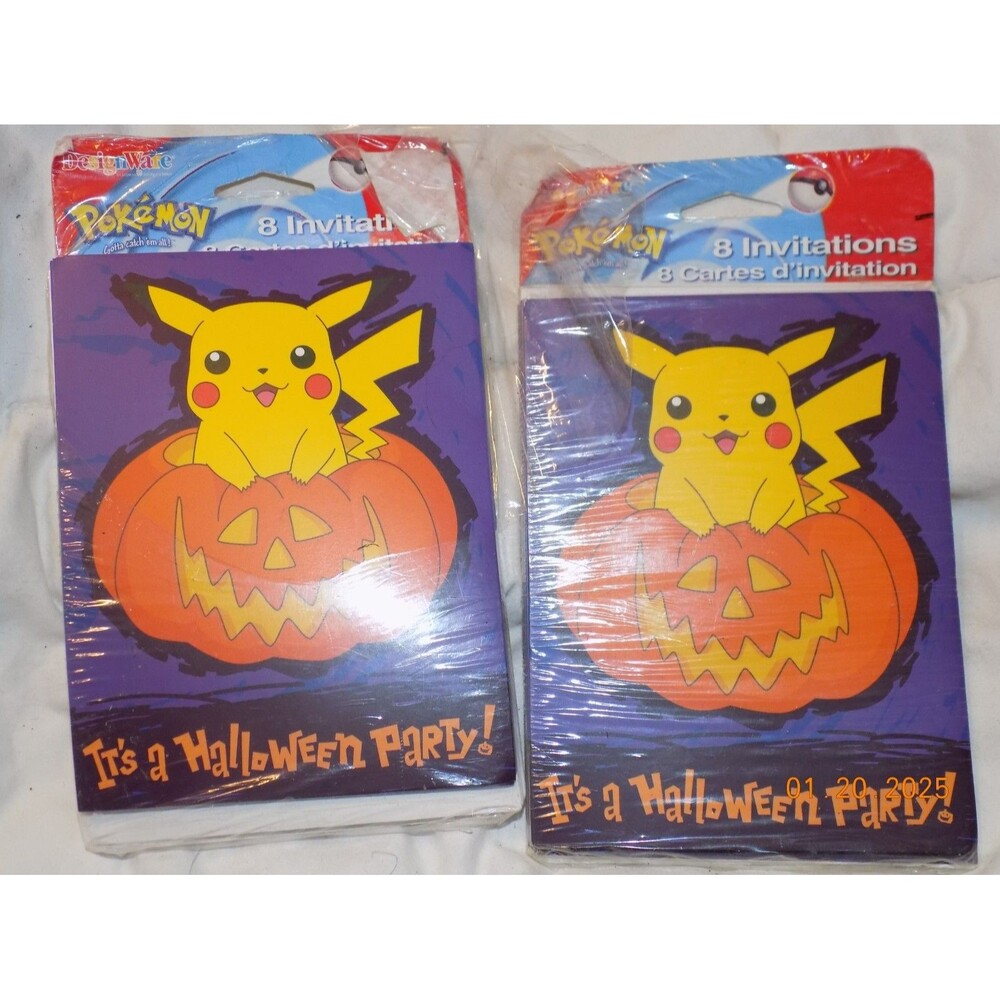 New Pokemon Halloween Party Invitations, 8 Ct, Vintage 1999 Nintendo